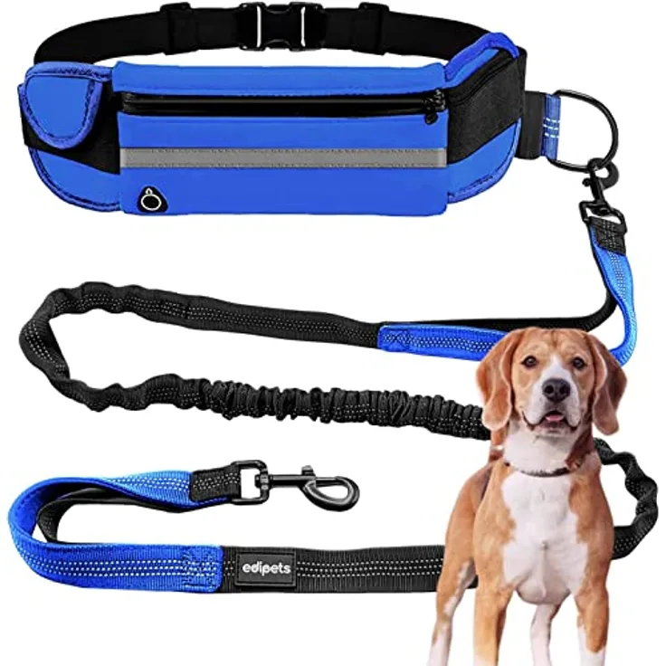 Edipets Joggingleine für Hunde, freihändig, 160-220 cm, Anti-Stress, reflektierend, blau