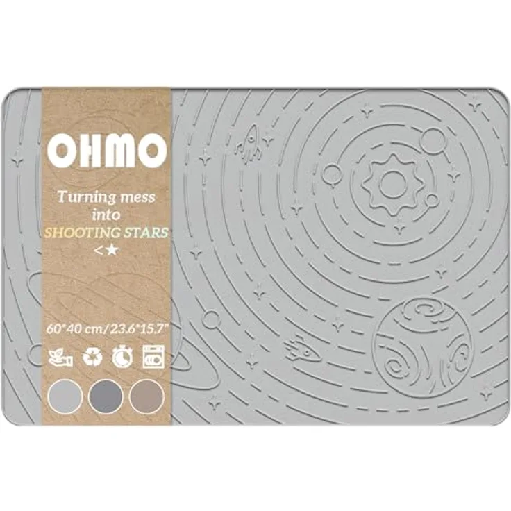 OHMO Napfunterlage für Hund und Katze, Premium-Silikon Futtermatte, rutschfest, 48x30cm, Farbe Asche