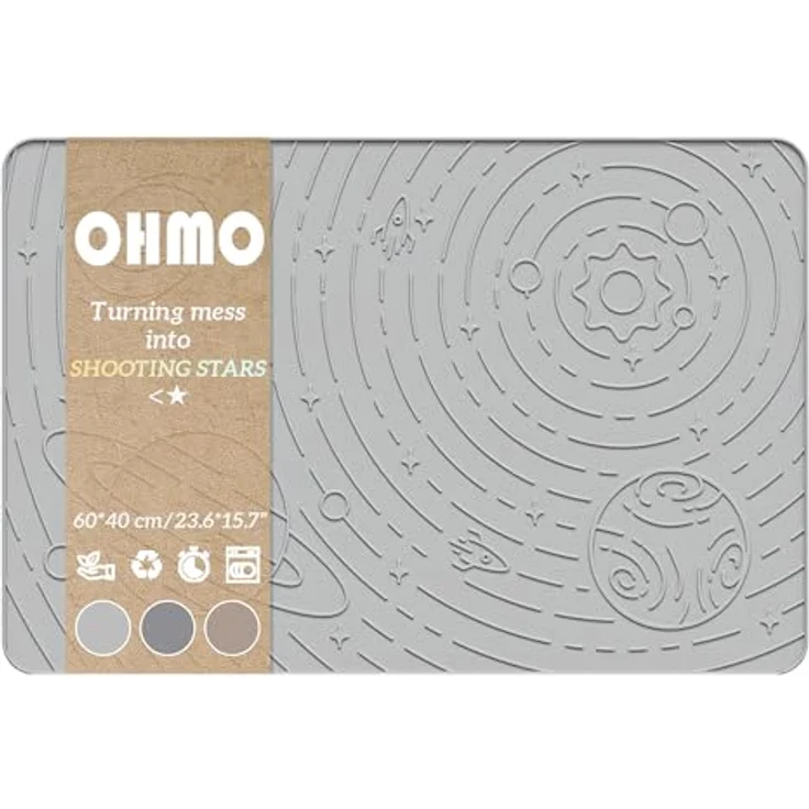 OHMO Napfunterlage für Hund und Katze, Premium-Silikon Futtermatte, rutschfest, 48x30cm, Farbe Asche – Bild 1