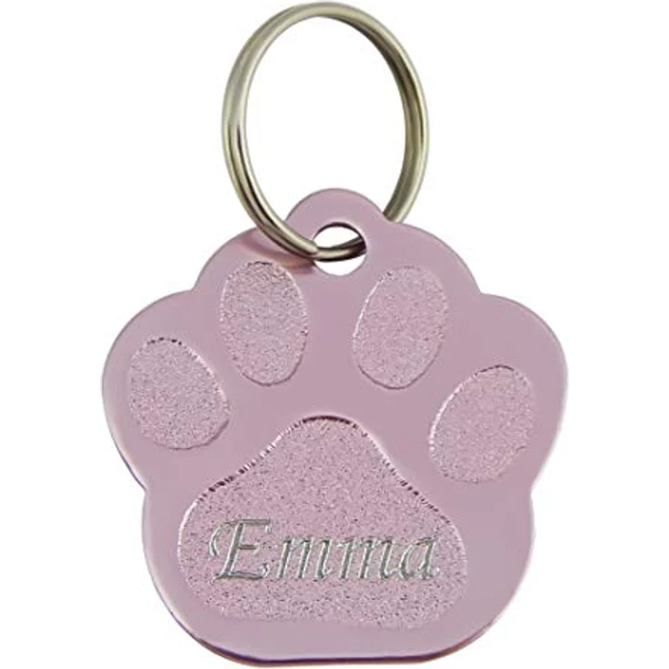 Hanessa Personalisierte Hundemarke rosa Pfote, Gravur Anhänger aus Zinklegierung, 27x28 mm, Namensschild für Hundehalsband – Bild 1