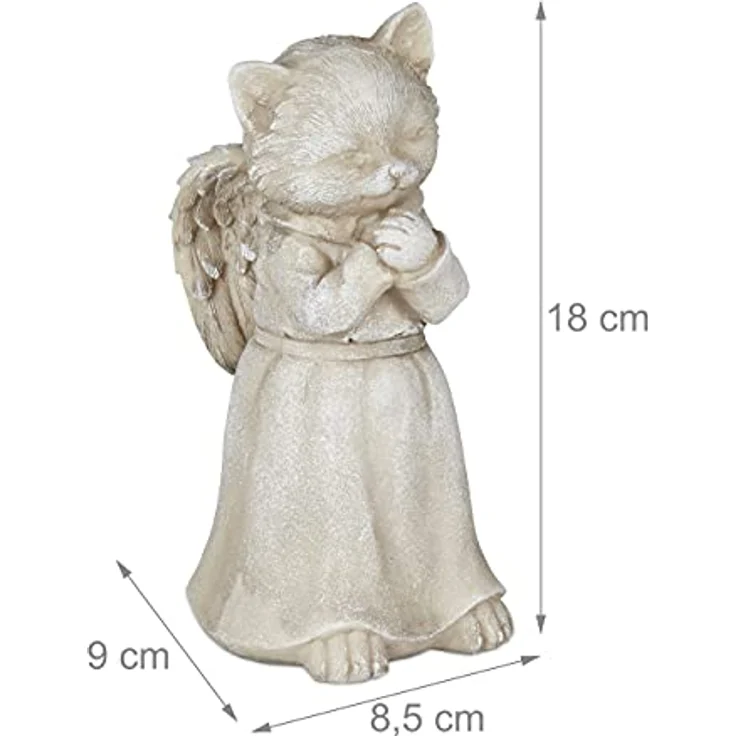 Relaxdays Grabschmuck für Katze, wetterfester Gedenkstein in Form eines Katzenengels, Creme, 18 x 8,5 x 9 cm – Bild 4