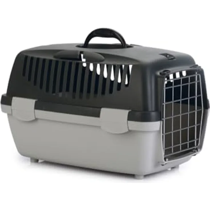 Stefanplast Hunde-Transportbox Gulliver 1 - Metalltür - für Tiere von 5 bis 6 kg - dunkelgrau/grau - 48x32x31 cm