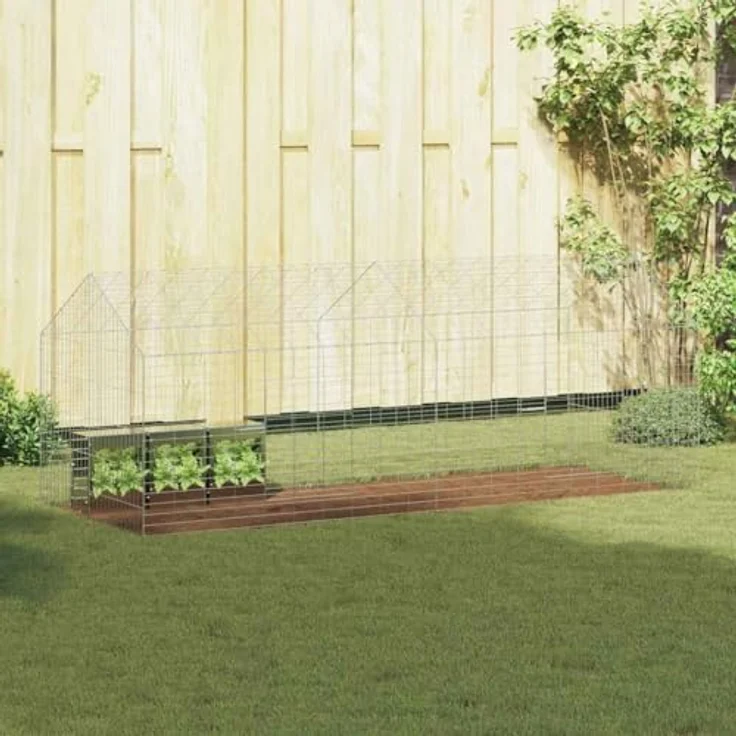 vidaXL Hasenkäfig Silber 400 x 78 x 78 cm, Verzinkter Stahl, wetterfest, modernes Design, ideal für Garten und Terrasse, effiziente Raumnutzung – Bild 1