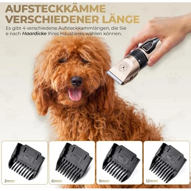 GLOBAL TECH Leise Hundeschermaschine, Professionelle Elektrische Tierhaarschneidemaschine mit Kabellosem Design und LCD-Batteriestandsanzeige für Hunde, Katzen und andere Haustiere – Bild 4