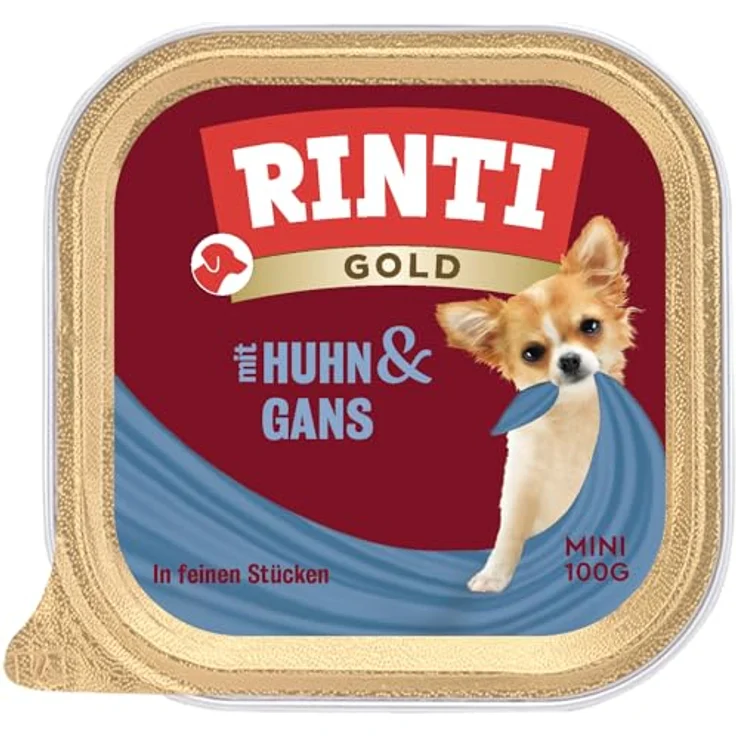 RINTI Gold Mini, Hunde-Nassfutter 6 x 100 g, Huhn & Gans, 65% Fleischanteil, ohne Formfleisch, frei von Farbstoffen und Soja – Bild 1