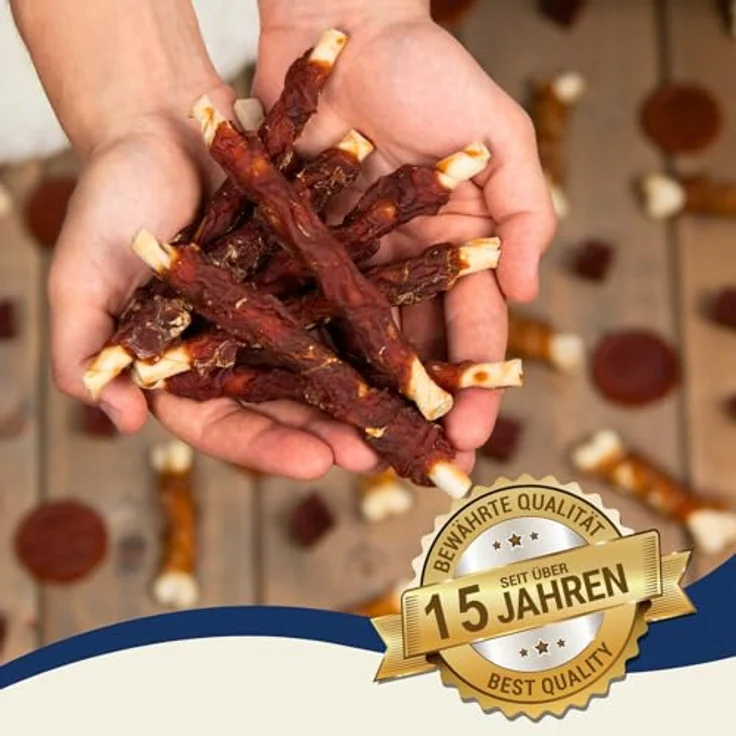 Lyra Pet® Kaurollen mit Entenbruststreifen, 1 kg, proteinreicher zahnreinigender Kausnack für Hunde, fettarm und gut bekömmlich, wiederverschließbar – Bild 4