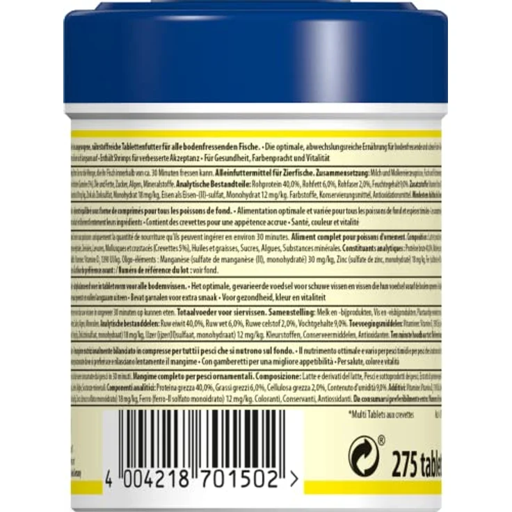 Tetra Tablets TabiMin, Futtertabletten für bodenfressende Fische, Multipack 3 x 275 Tabletten (255 g), langsame Auflösung, ohne Farbstoffe, mit Shrimps – Bild 2