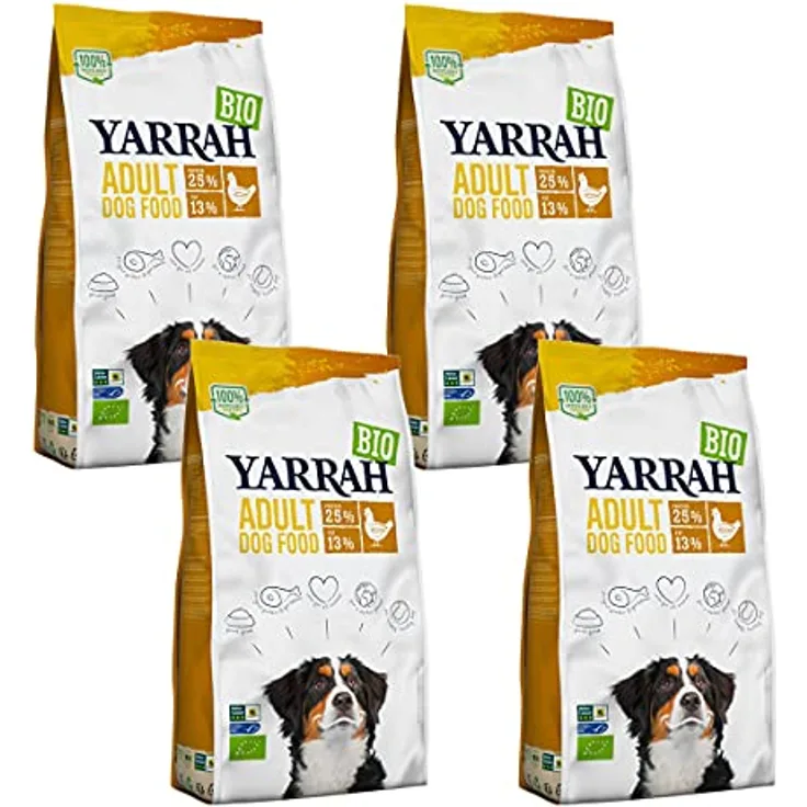 Yarrah Trockenfutter mit Huhn für erwachsene Hunde, Bio, 2 kg, 4er Pack, nährstoffreich und leicht verdaulich
