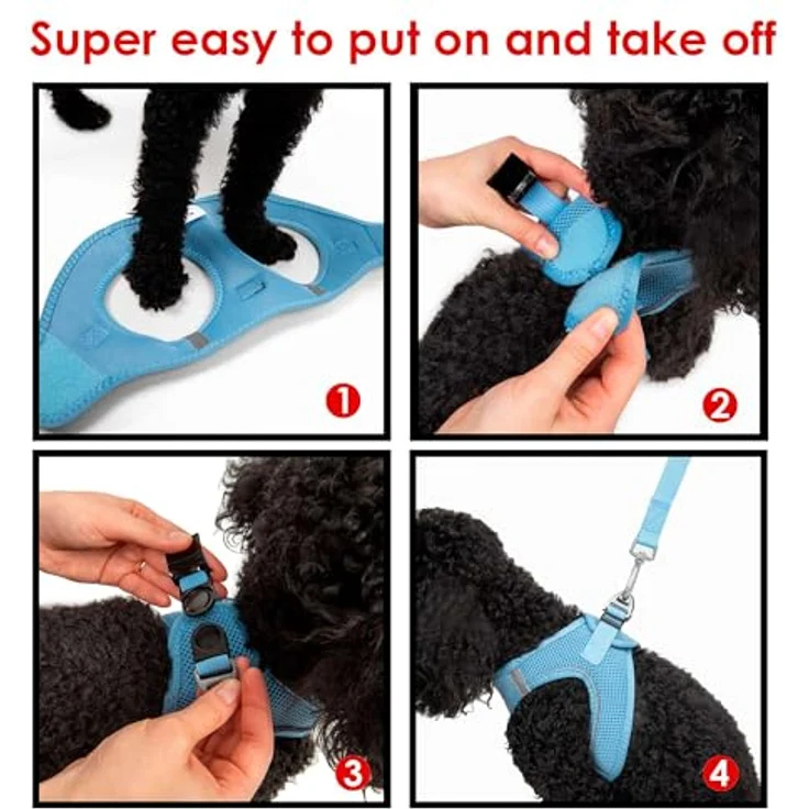 Tailpetz Air-Mesh Brustgeschirr für kleine und mittelgroße Katzen und Hunde – Weich, Atmungsaktiv, Strapazierfähig, Blau, M (Brustumfang 53–59cm) – Bild 3