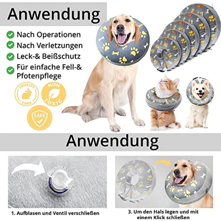 OMH nutrition OH MY HEALTH Halskrause für Hund und Katze, aufblasbarer Leckschutz Halskragen, weich, Größe L – Bild 4