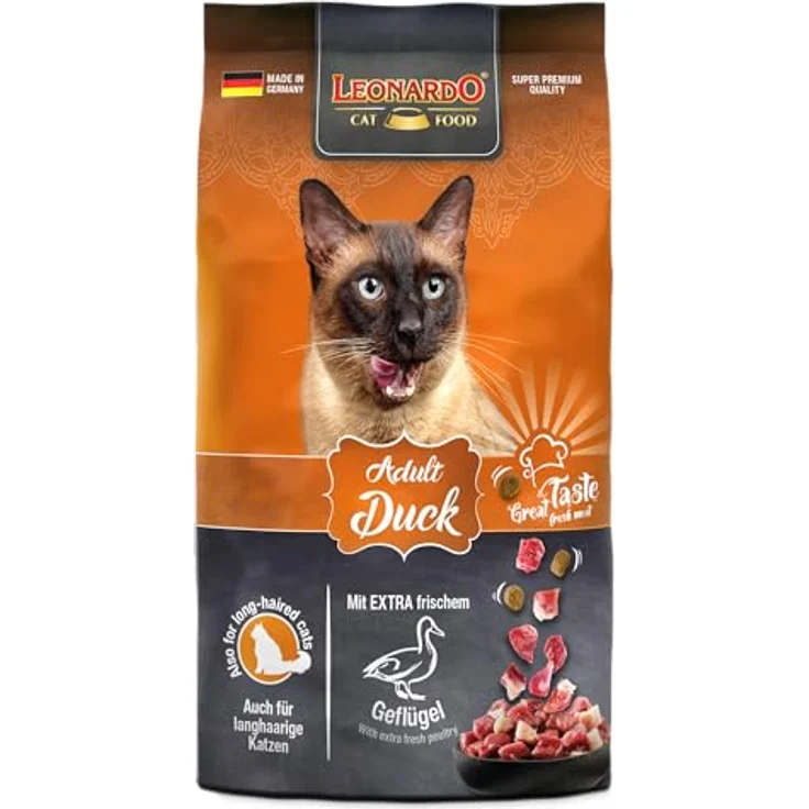 Leonardo Adult Duck Trockenfutter für Katzen, 3er Pack (3 x 300 g) | Haut- und Fellunterstützung mit Chiasaat und Krill, ohne Zusatzstoffe – Bild 2