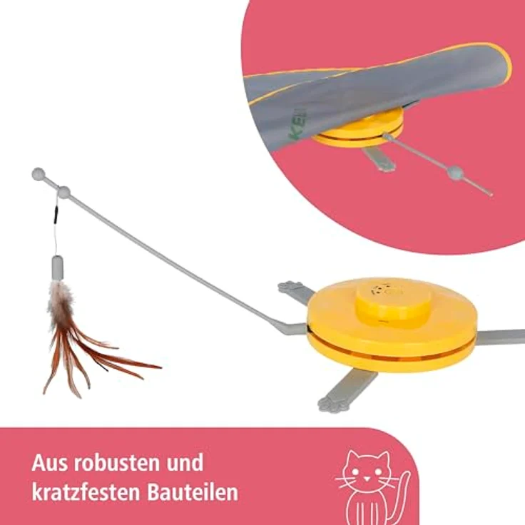Kerbl Pet Catch the TailFeather 2-in-1, interaktives Katzenspielzeug mit 3 Modi für individuelles Spielvergnügen, strapazierfähiger Nylon-Raschelteppich – Bild 2