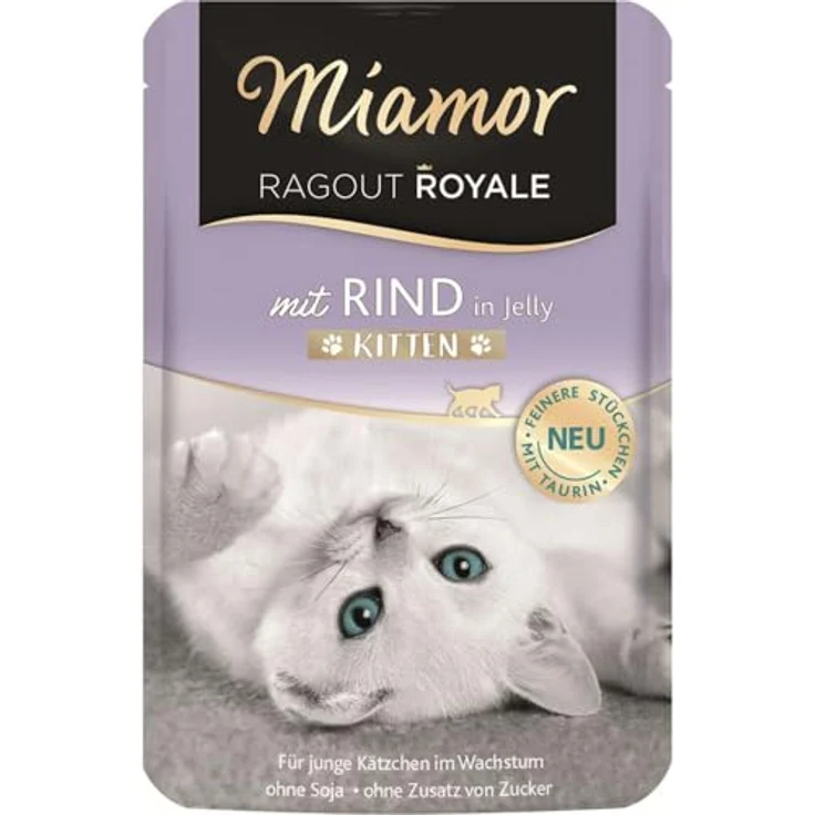 Miamor Ragout Royale Jelly Kitten, Katzen-Nassfutter mit erhöhtem Energiegehalt für Wachstum, 22 x 100 g - Rind