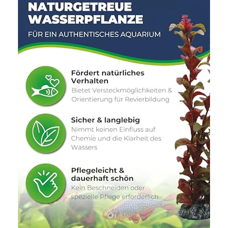 HOBBY Aquariendeko Ludwigia, 34 cm Kunststoffpflanze für Aquarien, naturgetreue Darstellung mit beweglichen Elementen – Bild 2