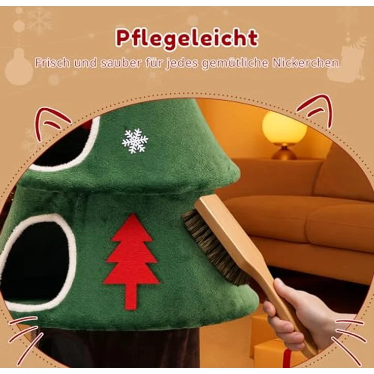 COMHOMA Kratzbaum im Weihnachtsbaum-Design, 135 cm hoch, mehrstöckiger Katzenbaum mit Katzenhaus und Sisal-Kratzsäulen, inklusive Spielball, stabil und katzenfreundlich – Bild 5