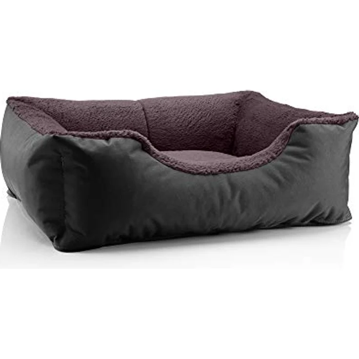 BedDog Hundebett Teddy flauschig, ergonomisches Hundekissen mit abziehbarem waschbarem Bezug, hundefreundlicher Korb für kleine Hunde, Größe S, schwarz-braun – Bild 1