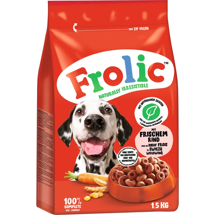 Frolic Beutel Rind 1,5kg, Hunde-Trockenfutter mit 100% Complete Rezeptur und frischem Rind