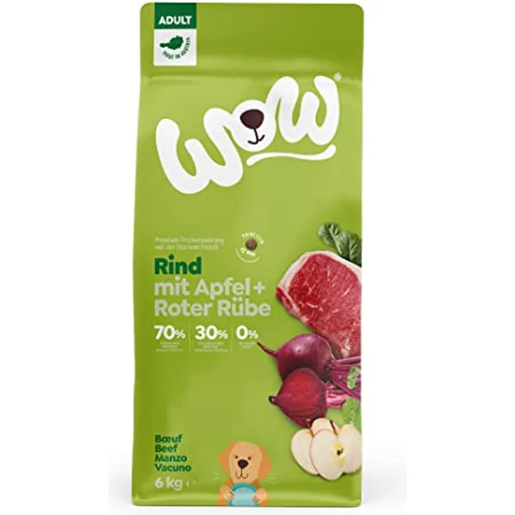 WOW Adult Rind mit Apfel, Premium Hundefutter 6 kg, getreidefrei und glutenfrei, hergestellt in Österreich