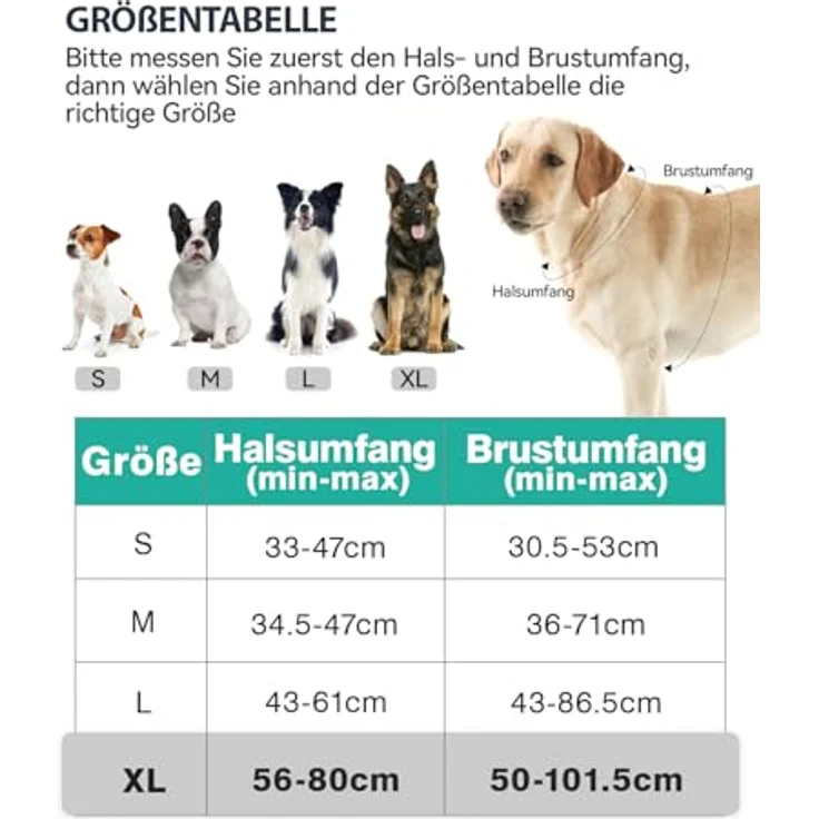 Joytale Hundegeschirr XL, reflektierendes, luftdurchlässiges Anti-Zug Brustgeschirr mit verstellbarem Griff, Türkis – Bild 3