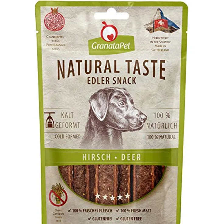 GranataPet Natural Taste Edler Snack Hirsch, Hundeleckerli ohne Getreide & Zuckerzusätze, 90 g, schmackhafte Zwischenmahlzeit für Hunde