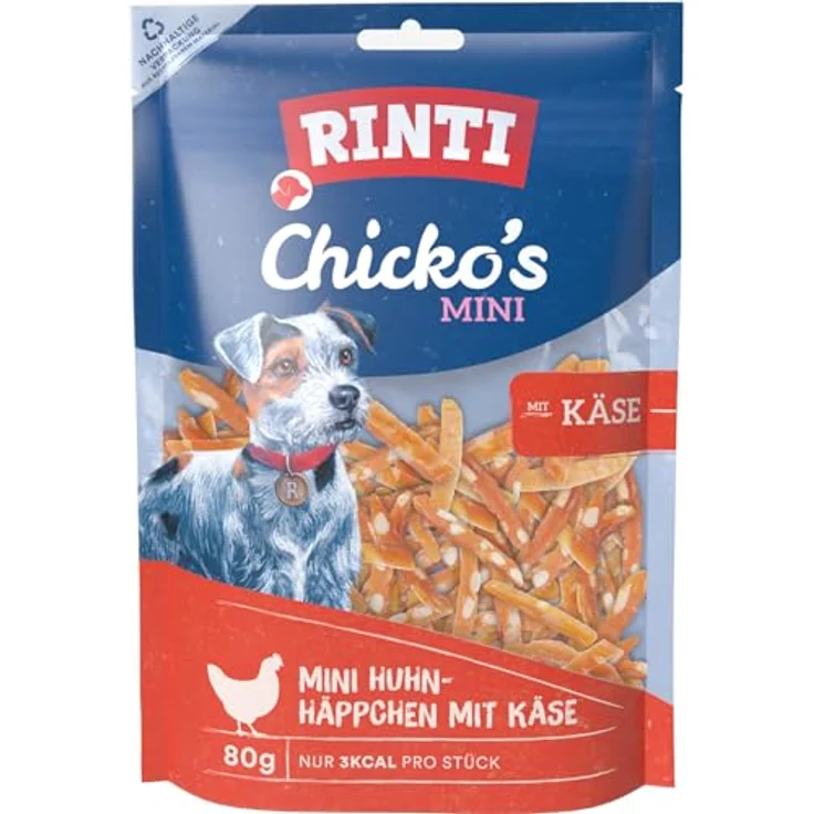 Rinti RINTI Chicko Mini Huhn und Käse, 100% Huhnfilet, 12 x 80 g, fettarm und luftgetrocknet – Bild 1