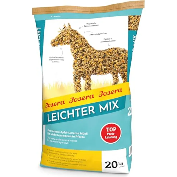 Josera Leichter Mix, haferfreies Apfelmüsli für Pferde in leichter Arbeit, 20 kg, proteinreduziert und vollwertig mineralisiert