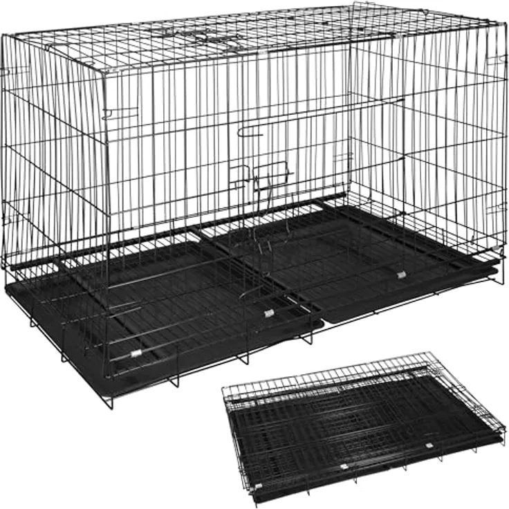 SPRINGOS Gitterkäfig Indoor-Kennel, Metallkäfig mit 2 Türen und 2 Kunststoff-Bodenwannen, 100 x 70 x 60 cm
