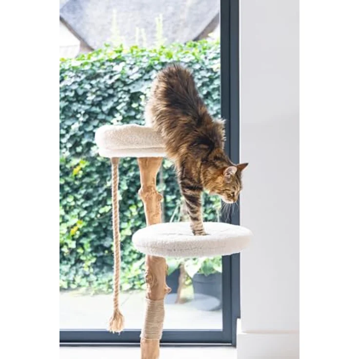 Designed by Lotte Vilja (110 cm, Creme), Katzenbaum mit Teddystoff und Kratzbereich aus Jute – Bild 5