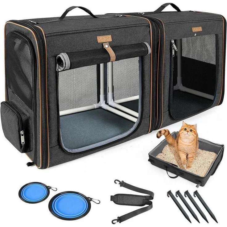 LuxusKollektion Faltbare Tiertransportbox XL, wasserabweisend, schwarz, für Hunde und Katzen, vielseitig einsetzbar