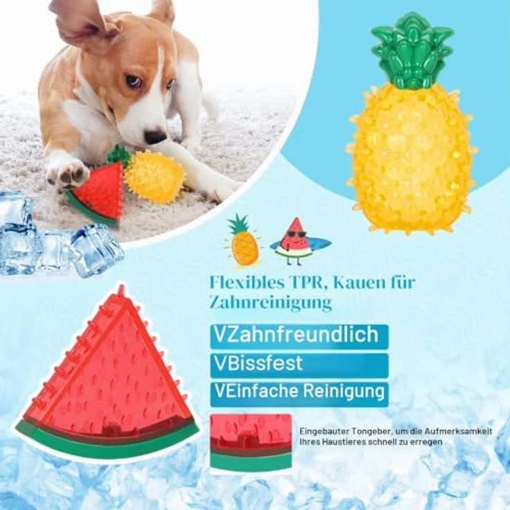 Pawaboo Molaren Spielzeug Set für Hunde, 2er Pack Wassermelone und Ananas, kühlend, interaktiv, aus ungiftigem TPR-Material – Bild 4