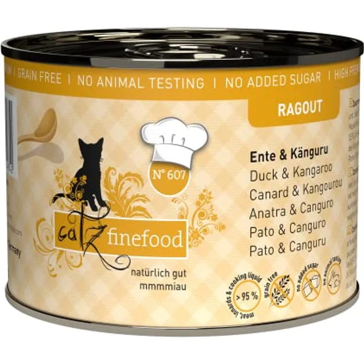 catz finefood Ragout N° 607, Känguru & Ente Nassfutter für Katzen in Sauce, getreidefrei und zuckerfrei, 6 x 190 g Dose – Bild 1