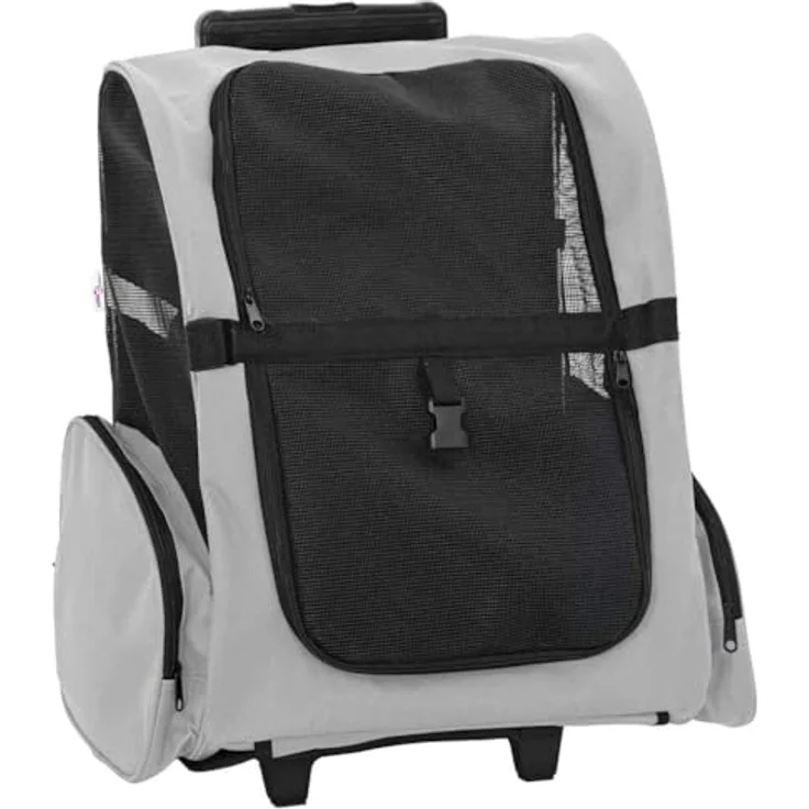 vidaXL Hunde-Transportbox 3-in-1 Trolley Grau, 48x32x57 cm, mit Netzfenstern und verstellbarem Griff, für Hunde und Katzen – Bild 1