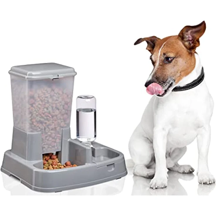 Relaxdays Futterautomat & Wasserspender für Hunde & Katzen, 2in1, Kunststoff, 4 l, dunkelgrau, HBT 34x34,5x27,5 cm – Bild 3