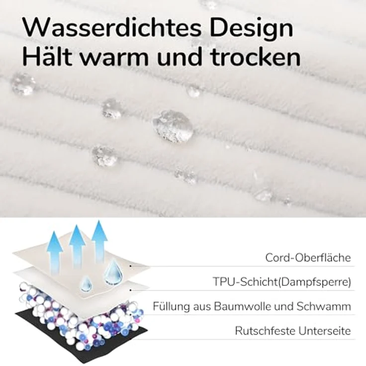 FUKUMARU Hundebett für große Hunde, Flauschiges & wasserabweisendes Katzensofa aus Cordstoff, Waschbar, rutschfest, Abnehmbarer Reißverschlussbezug, 93 x 63 x 22 cm, Creme – Bild 3
