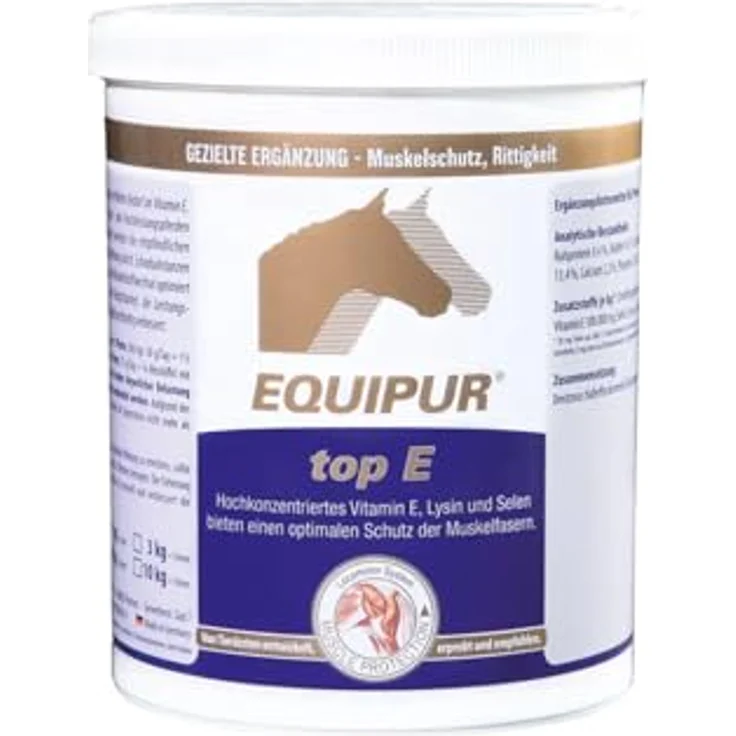 Equipur top E, 1 kg Ergänzungsfuttermittel für Pferde zur Unterstützung des Muskelstoffwechsels mit Vitamin E, Selen und Lysin, Pulver – Bild 1