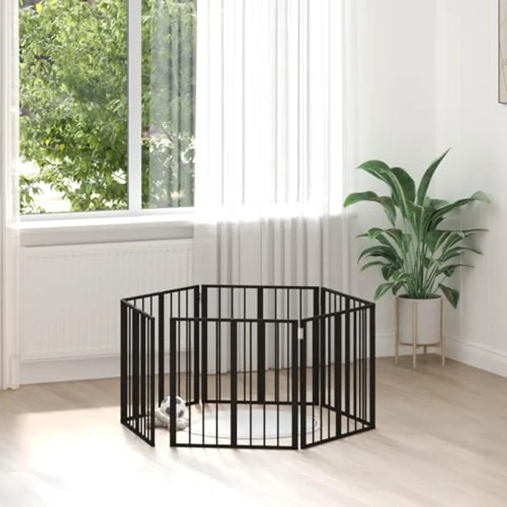 vidaXL Hundegitter 6 Stück, Schwarz, 60 x 60 cm, Verzinkter Stahl, Verstellbarer Indoor Pen für Hunde, Modulare Haustier-Barriere – Bild 2