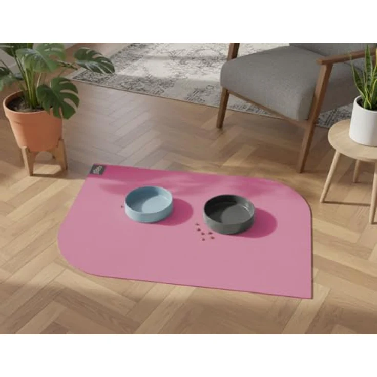 SANOZOO® Napfunterlage „Blatt“, beidseitig rutschfest, waschbar, für Hund & Katze, Rosa 40 x 60 cm, Made in Germany – Bild 1