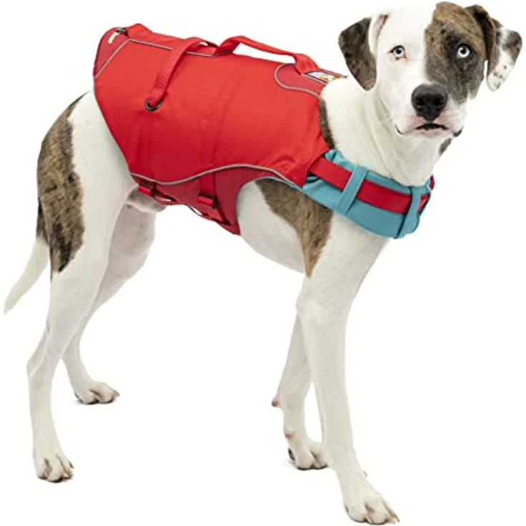 Kurgo Surf N Turf Hundeschwimmweste, Reißfestes Material, Mit 2 Griffen und Reflektoren, Größe M, Rot – Bild 1