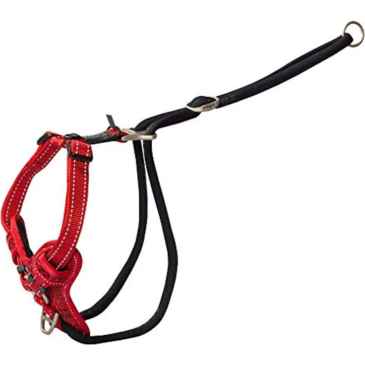 Rogz Stop-Pull-Geschirr, rote Hosenträger, 45–75 cm, Halsband + Leine