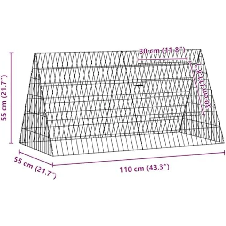 vidaXL Hasenkäfig Silber 650 x 55 x 55 cm, verzinkter Stahl, wetterbeständig und rostfrei für Garten und Terrasse – Bild 3