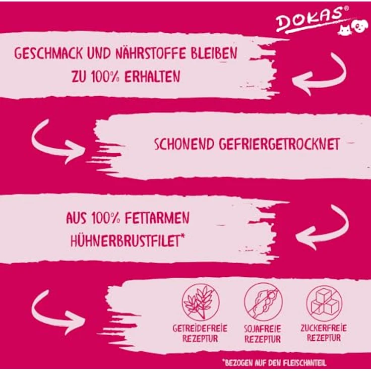 DOKAS Gefriergetrocknete Premium Hühnerbrust Nuggets für Hunde, 110 g, fettarm, soja-, gluten- und getreidefrei, SGS geprüft – Bild 5