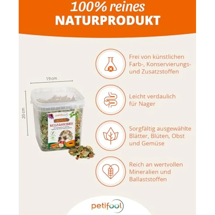 petifool Neujahrsmix 410g, Ergänzungsfutter für Nager, 100% natürlich, ohne künstliche Zusätze, für Kaninchen, Meerschweinchen, Hamster, Chinchilla und mehr – Bild 2