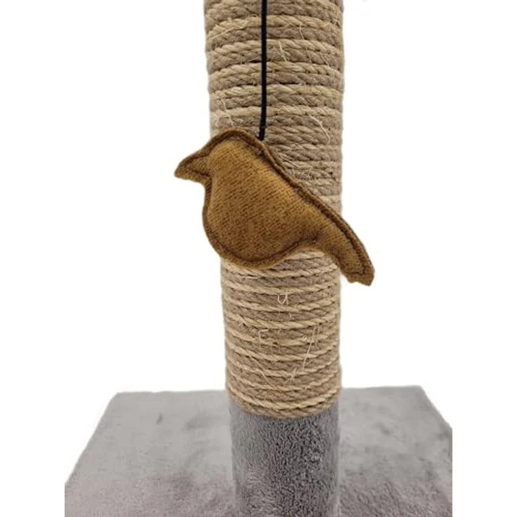 Tyrol Kratzbaum – Birdy 42 cm, Katzenkratzer mit modernem hellgrauem Design und hängendem Vogeltsspielzeug – Bild 2