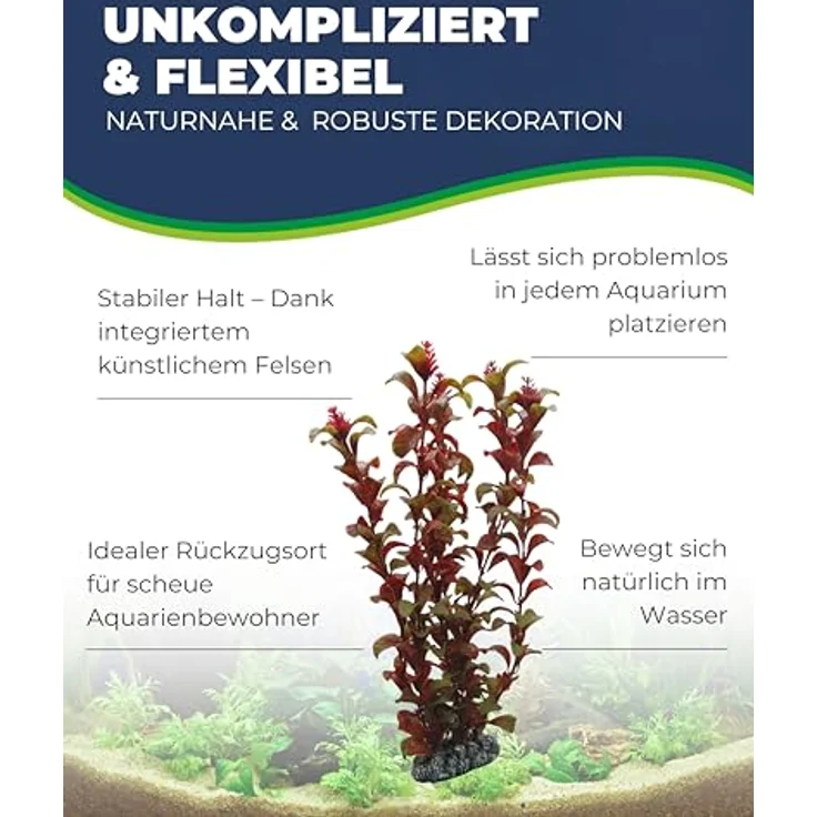 HOBBY Aquariendeko Ludwigia, 34 cm Kunststoffpflanze für Aquarien, naturgetreue Darstellung mit beweglichen Elementen – Bild 3