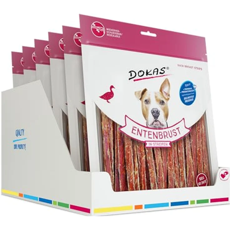DOKAS Getreidefreier Premium Snack in Streifen für Hunde – 100% Entenbrustfilet, 6er Pack, 500 g – Bild 2