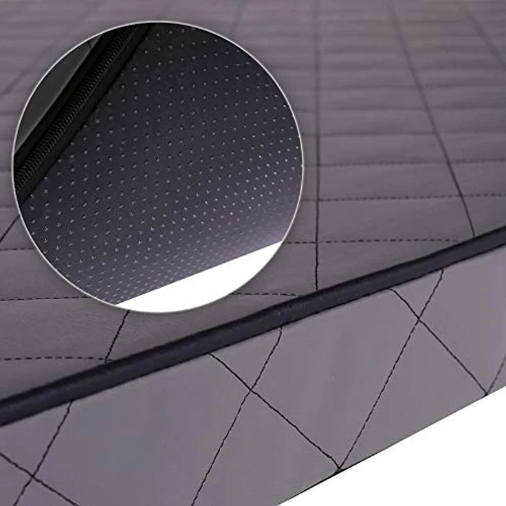 lionto Hundematte orthopädisch mit Memory-Schaumstoff, 100x70 cm, gelenkschonendes Hundekissen aus pflegeleichtem Lederimitat, graue Liegematte mit abnehmbarem Bezug und Anti-Rutsch-Belag – Bild 4