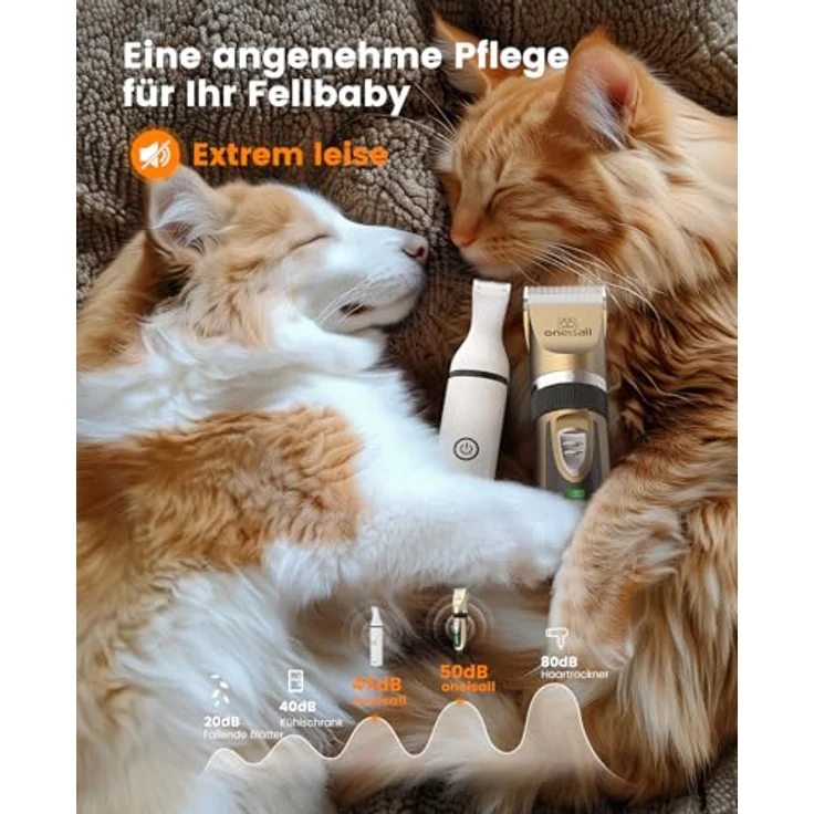oneisall Hunde-Haarschneidemaschine 3-in-1-Set, geräuscharm und schnurlos, mit LCD-Display, inkl. Pfotentrimmer und 6 Führungsschienen – Bild 4