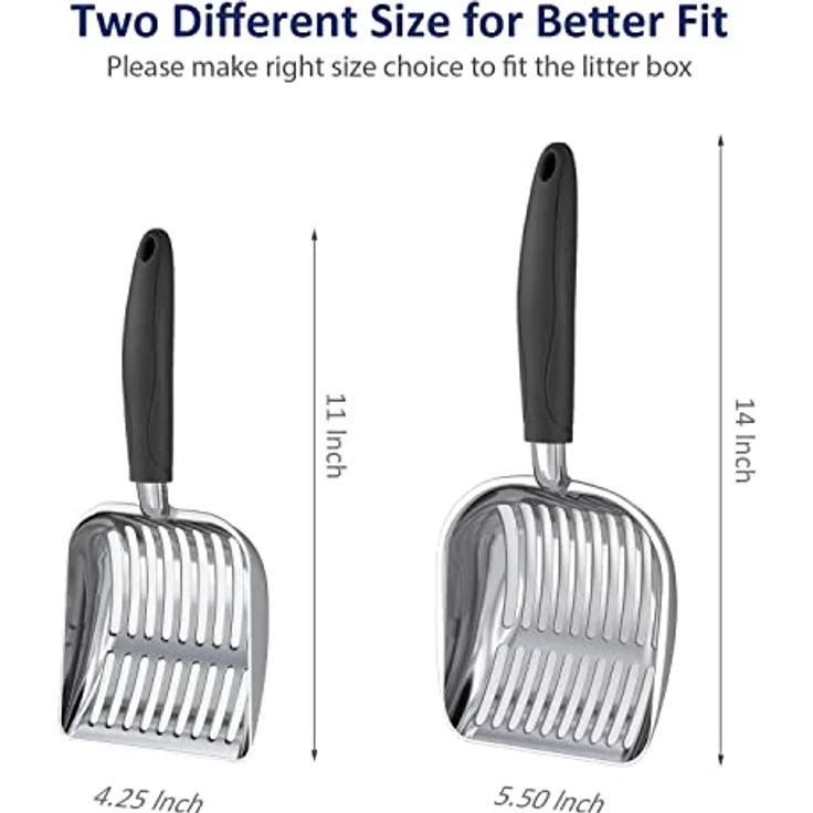 WePet Katzenstreuschaufel, Metallschaufel mit tiefem Design, 35,6 cm, poliertes Aluminium mit schwarzem Griff – Bild 4
