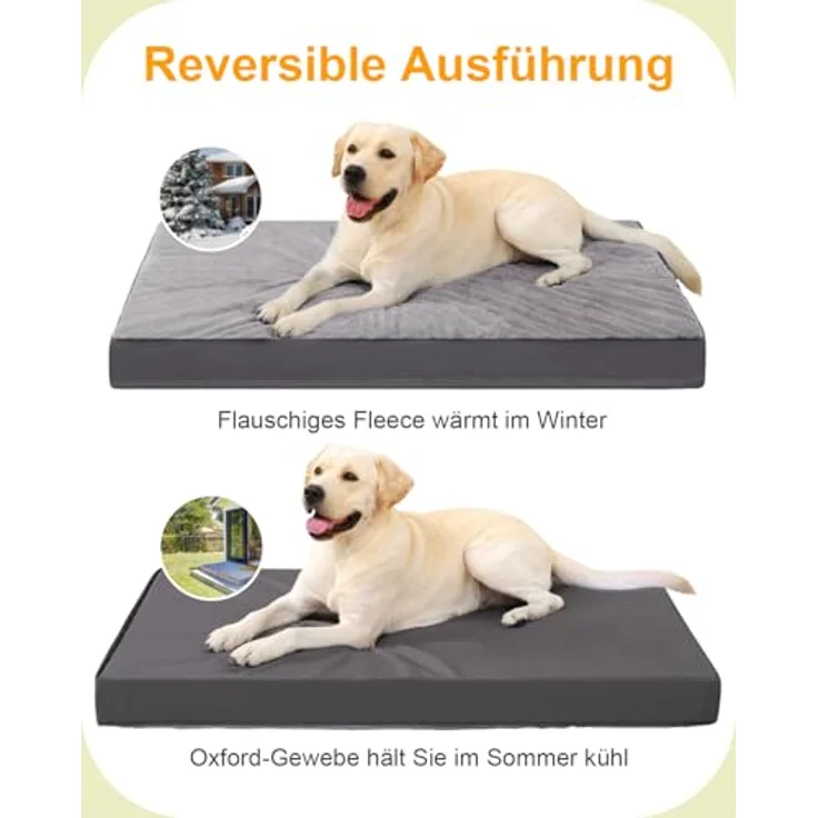 KSIIA Hundebett Orthopädisch für große Hunde, waschbares Hundekissen 91x68cm, abnehmbarer Bezug, doppelseitig wendbar, dunkelgrau – Bild 4