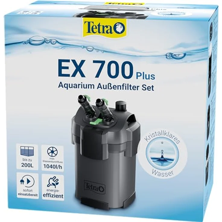 Tetra Außenfilter EX 700 Plus, leistungsstarker Aquarienfilter für Aquarien bis 200 L, energieeffizient und leise, mit Schnellverschlussventil – Bild 1